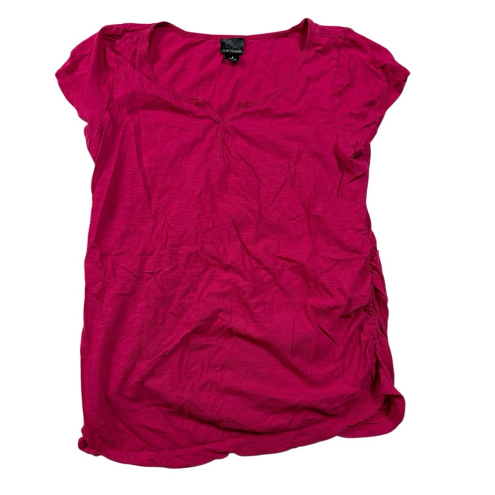 Oh Baby by Motherhood Hot Pink Ruched Short Sleeve V-Neck Tee 100% Cotton Large